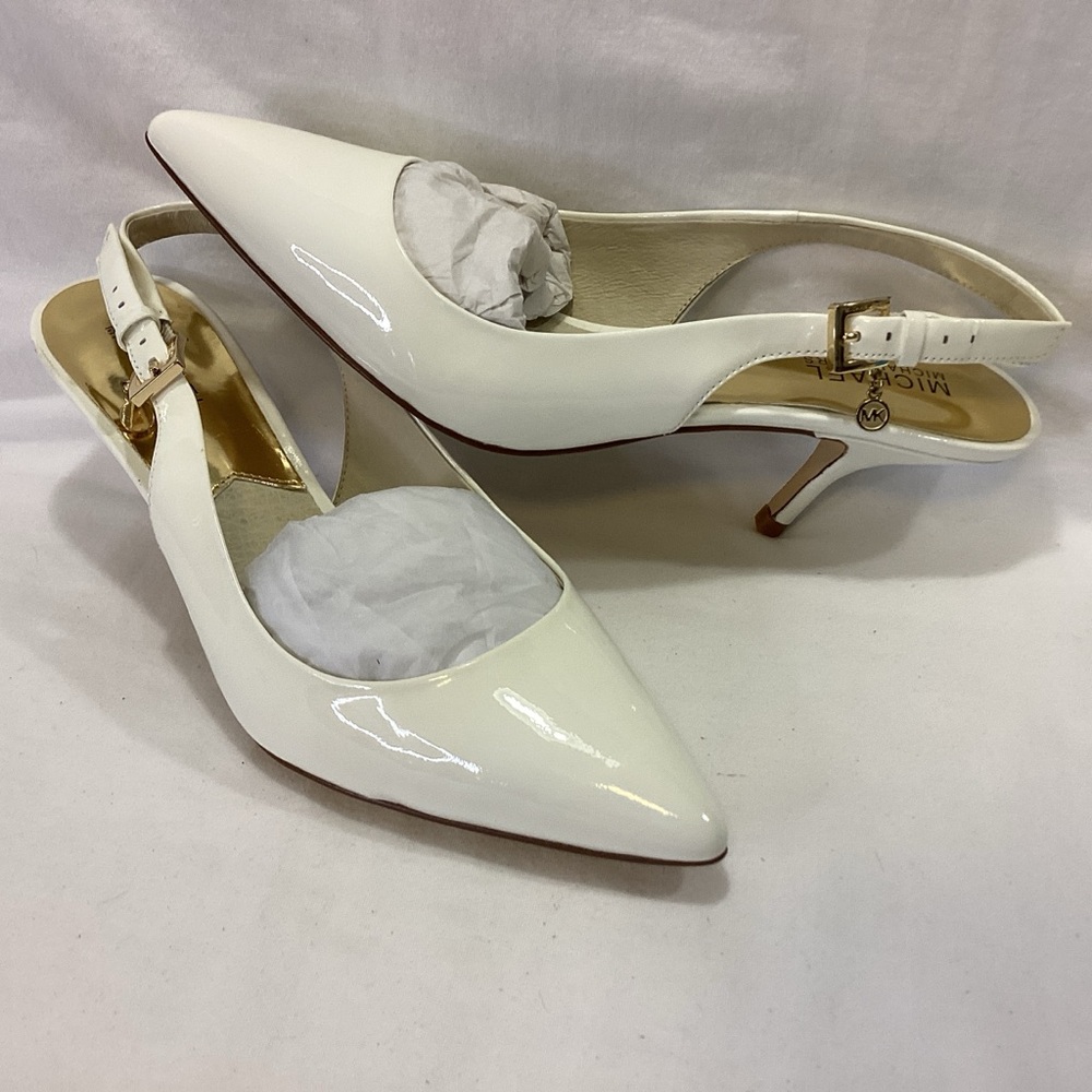 NWT MICHAEL Michael Kors White Patent Leather Slingback Heels SZ 8 $150